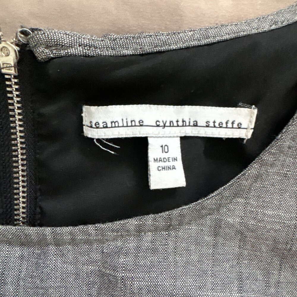 🔥 Cynthia Steffe Chambray Ruffle Dress Sz 10 Shoulder Zip Tiered - Picture 2 of 5